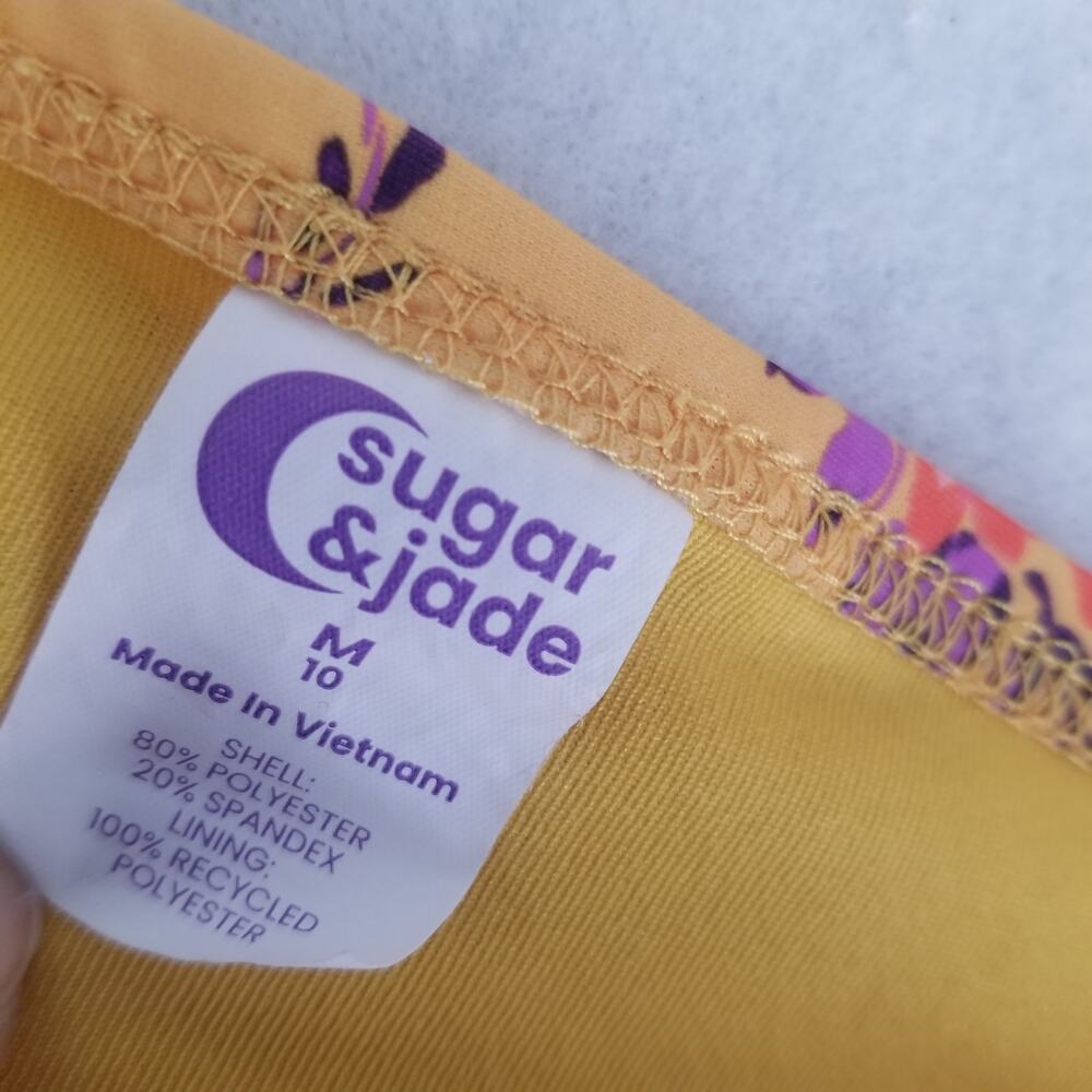 Sugar & Jade Girl's Standard Teen 2Pc Swimsuit Yellow Pink Floral, Sz M (10) - Picture 4 of 9